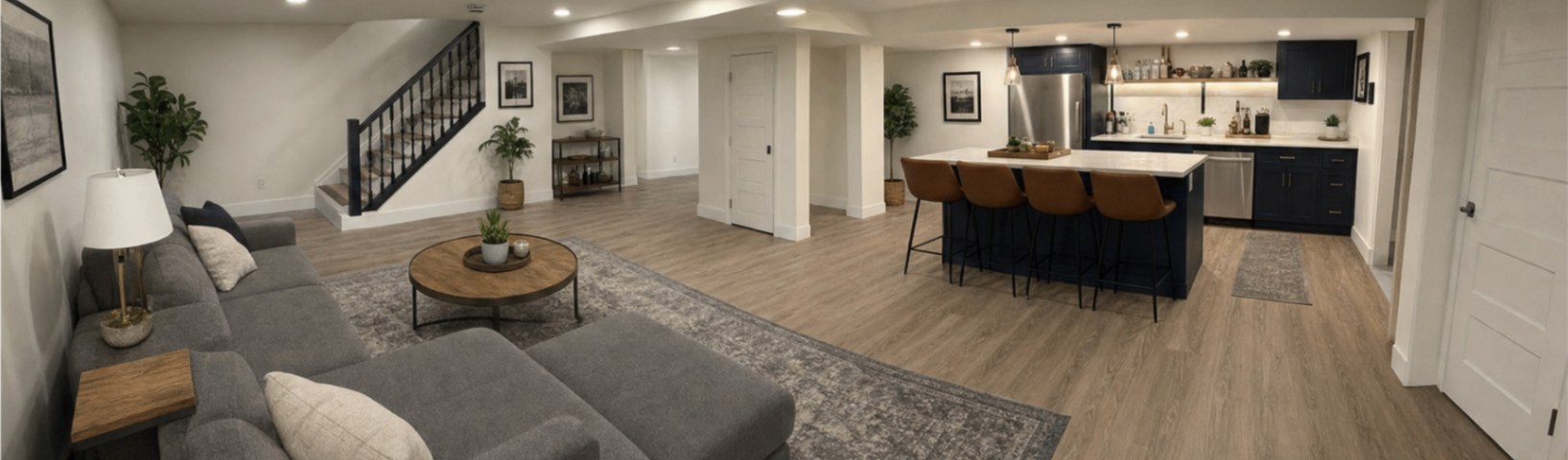 Finished basement great room with kitchen and bar, Utah